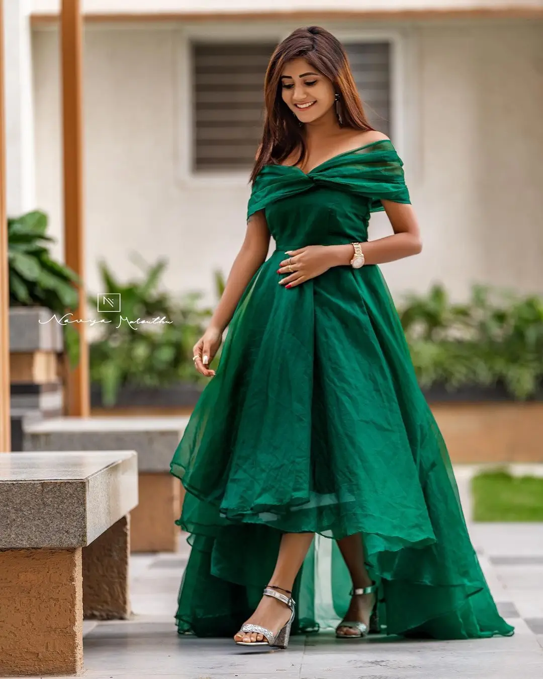 Vasanthi Krishnan Wearing Green Gown